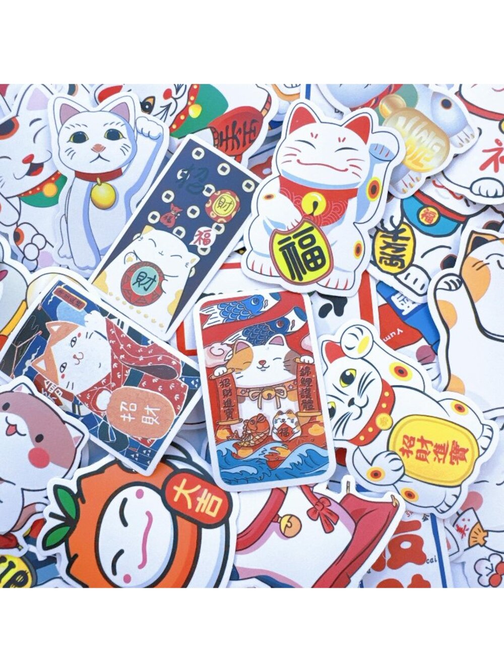 50 PCs Maneki Neko Lucky Cat Stickers Japanese Fortune Cats Kawaii Decal